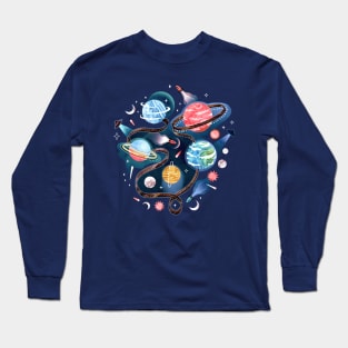 Highway to Intergalactic Adventure - Blue, Pink & Yellow Long Sleeve T-Shirt